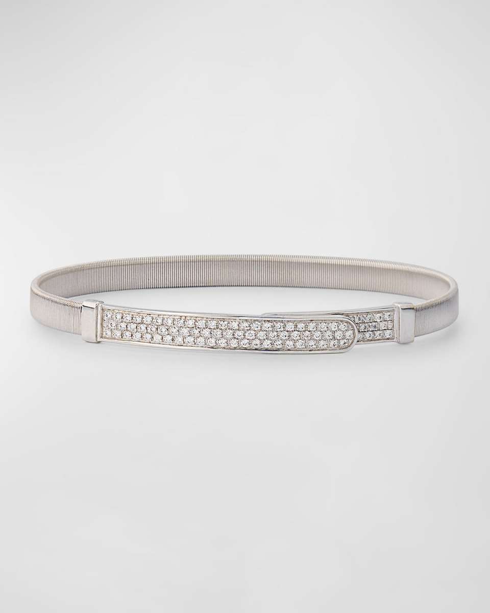 18K White Gold Coil Bangle with Diamonds